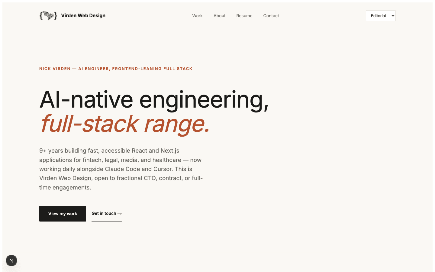 Editorial theme homepage: warm background, serif type
