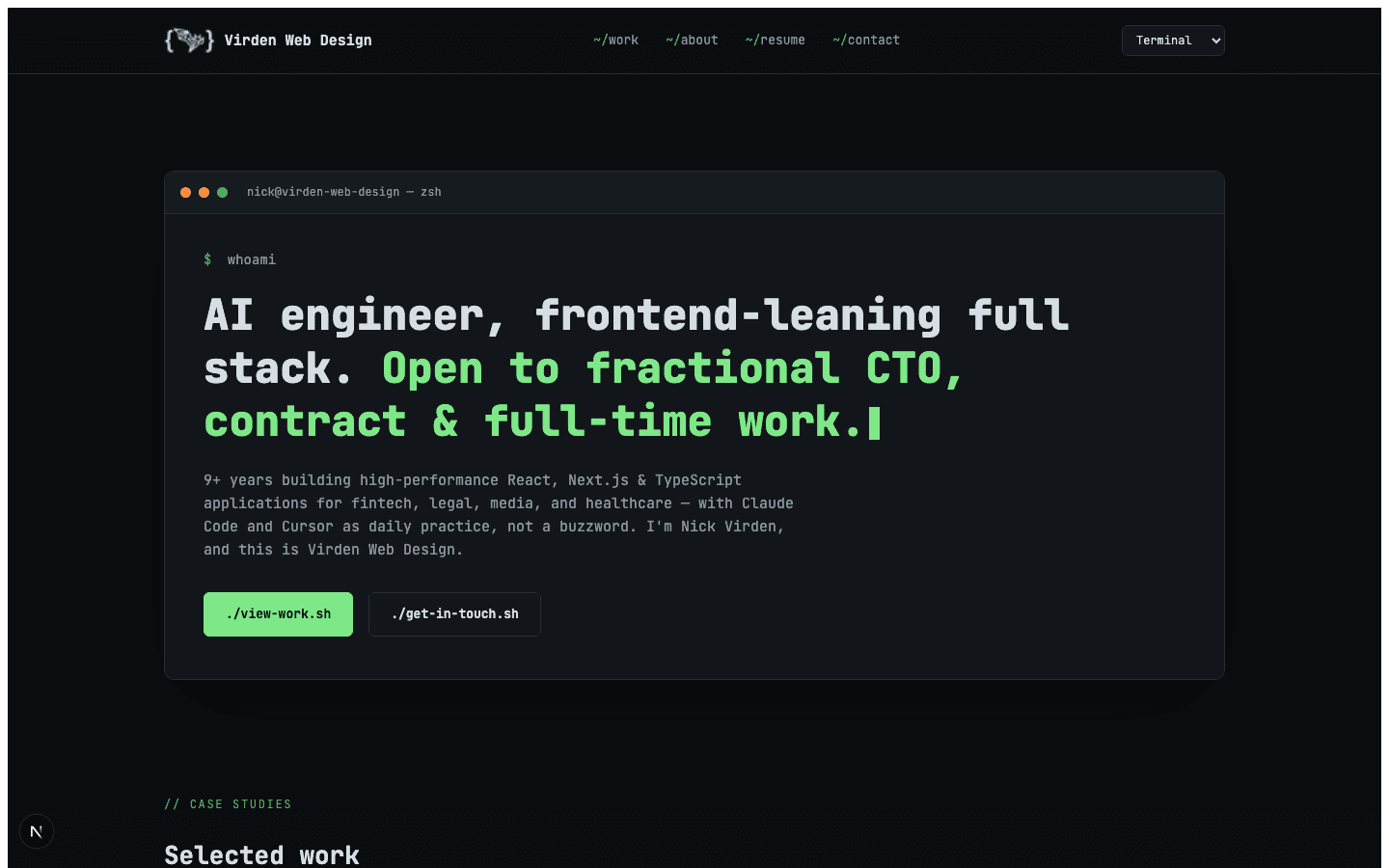 Terminal theme homepage: dark background, monospace type